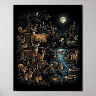 Vintage Hunting Wildlife Forest Animal Art Retro Poster