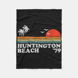 Vintage Huntington Beach California Retro Surfing Fleece Blanket