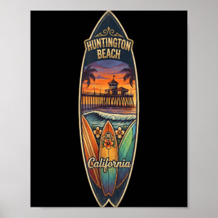 Vintage Huntington Beach California Surf Vibes Poster