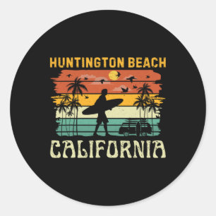 Vintage Huntington Beach California Surfing Retro Classic Round Sticker