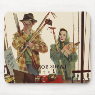 Vintage Husband and Wife with Gardening Tools Mouse Pad