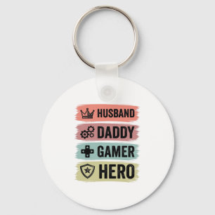 Vintage Husband Daddy Gamer Hero Geometric T-Shirt Key Ring