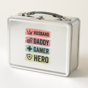 Vintage Husband Daddy Gamer Hero Geometric T-Shirt Metal Lunch Box