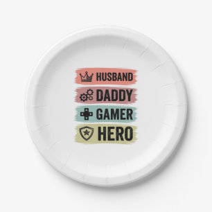 Vintage Husband Daddy Gamer Hero Geometric T-Shirt Paper Plate