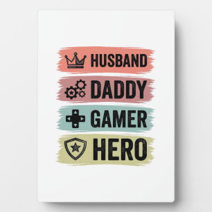 Vintage Husband Daddy Gamer Hero Geometric T-Shirt Plaque
