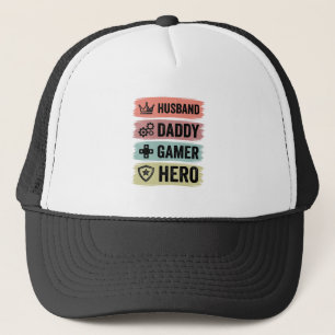 Vintage Husband Daddy Gamer Hero Geometric T-Shirt Trucker Hat