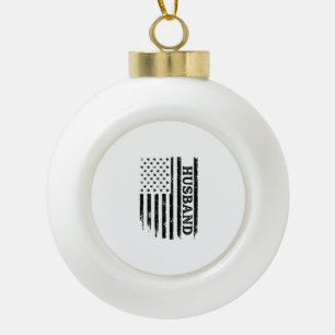Vintage Husband Patriotic Flag Shirt Design_1 Ceramic Ball Christmas Ornament