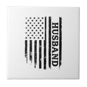 Vintage Husband Patriotic Flag Shirt Design_1 Ceramic Tile