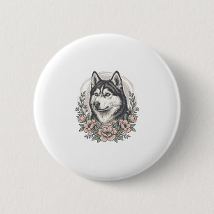 Vintage Husky Floral Portrait Shirt Design_1 6 Cm Round Badge