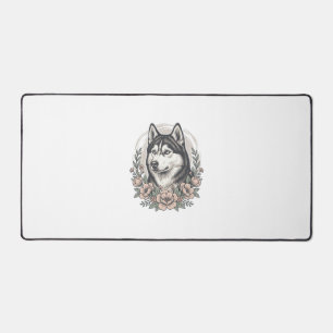 Vintage Husky Floral Portrait Shirt Design_1 Desk Mat