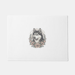 Vintage Husky Floral Portrait Shirt Design_1 Doormat