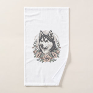 Vintage Husky Floral Portrait Shirt Design_1 Hand Towel