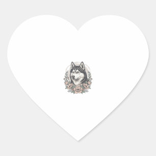 Vintage Husky Floral Portrait Shirt Design_1 Heart Sticker