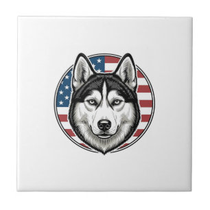 Vintage Husky Patriotic Dog Vector Shirt Design_1 Ceramic Tile