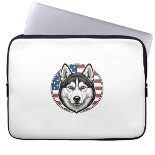 Vintage Husky Patriotic Dog Vector Shirt Design_1 Laptop Sleeve