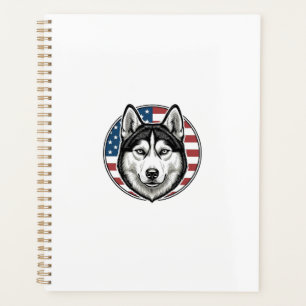 Vintage Husky Patriotic Dog Vector Shirt Design_1 Planner