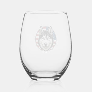 Vintage Husky Patriotic Dog Vector Shirt Design_1 Stemless Wine Glass