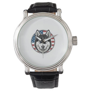 Vintage Husky Patriotic Dog Vector Shirt Design_1 Watch