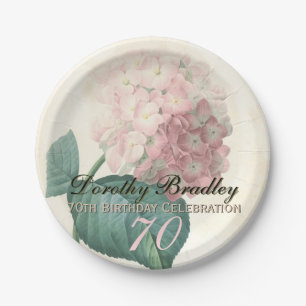 Vintage Hydrangea 70th Birthday Party Paper Plates