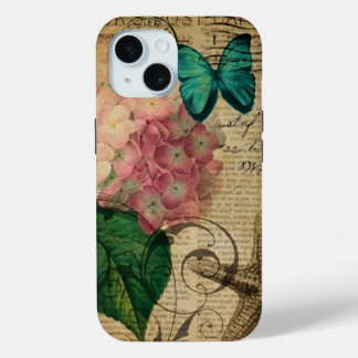 vintage Hydrangea butterfly botanical art fashion iPhone 15 Case