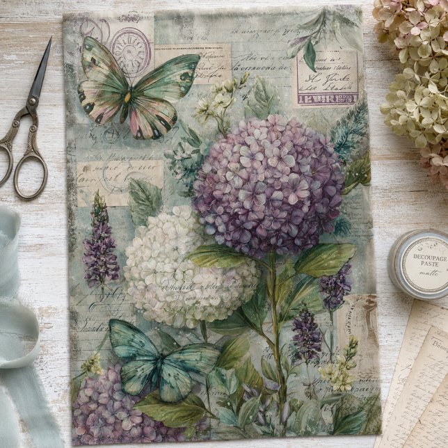 Vintage Hydrangea Butterfly Garden Decoupage Tissue Paper (Creator Uploaded)