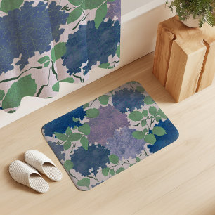 Vintage Hydrangea Garden Blue Green Lavender Bath Mat