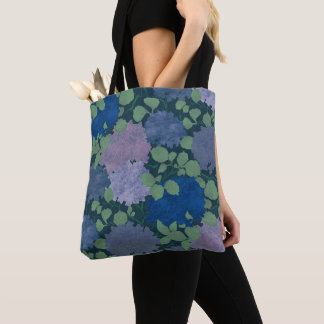 Vintage Hydrangea Garden Navy Blue Green Lavender Tote Bag