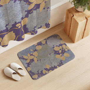 Vintage Hydrangea Garden Purple Lavender Ochre Bath Mat