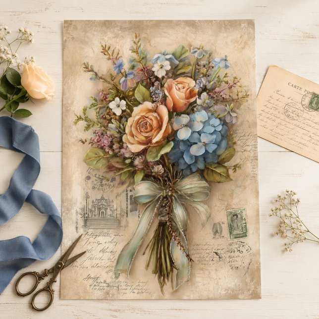 Vintage Hydrangea Rose Bouquet Ephemera Decoupage  Tissue Paper (Creator Uploaded)