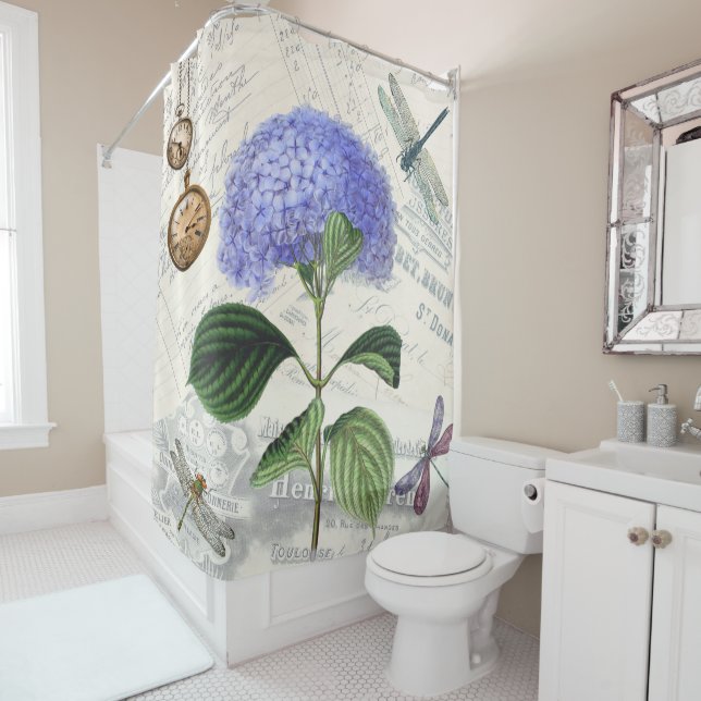 Vintage hydrangea shower curtain (In Situ)