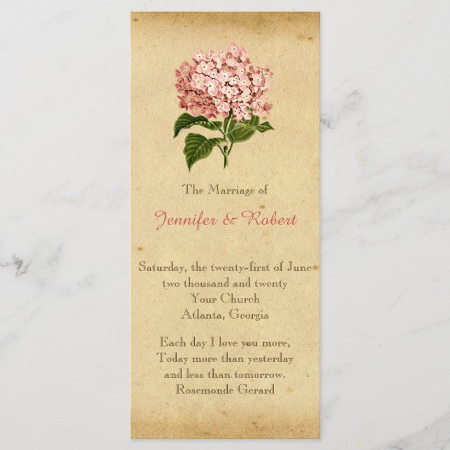 Vintage Hydrangea Wedding Program (Front)