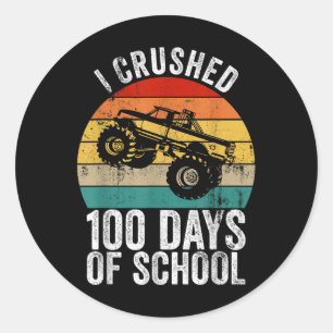 Vintage I Crushed 100 Days Of School Monster Truck Classic Round Sticker