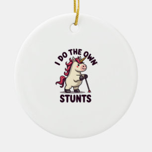 Vintage I Do My Own Stunts Unicorn Funny Injury Re Ceramic Ornament