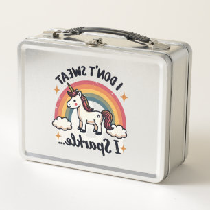 Vintage I Dont Sweat I Sparkle Unicorn Rainbow Fun Metal Lunch Box