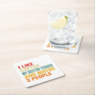 Vintage I Like Coffee My Boston Terrier Dog Puppy Square Paper Coaster