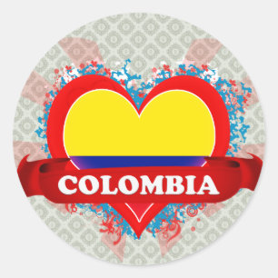Vintage I Love Colombia Classic Round Sticker