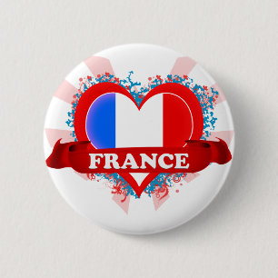 Vintage I Love France 6 Cm Round Badge