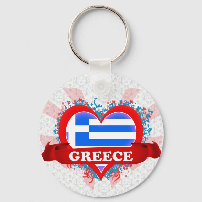 Vintage I Love Greece Key Ring (Front)