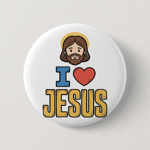 Vintage I Love Jesus Christian Graphic 6 Cm Round Badge