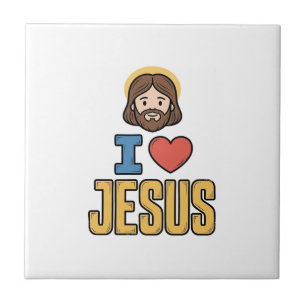 Vintage I Love Jesus Christian Graphic Ceramic Tile