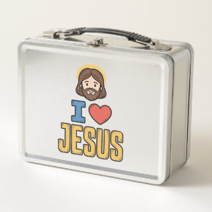Vintage I Love Jesus Christian Graphic Metal Lunch Box