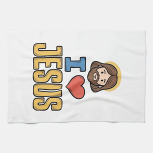 Vintage I Love Jesus Christian Graphic Tea Towel