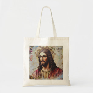 Vintage I Love Jesus customisable name Tote Bag