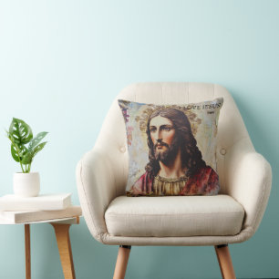 Vintage I Love Jesus Personalised name Cushion