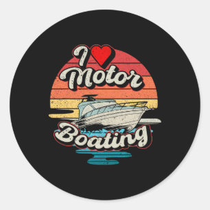 Vintage I Love Motor Boating Sunset Boat Funny Cap Classic Round Sticker