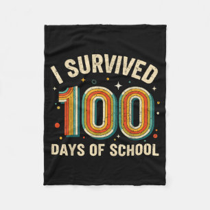 Vintage I Survived 100 Days Of School Students Tea Fleece Blanket