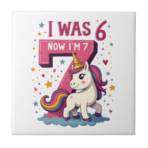 Vintage I Was 6 Now I'm 7 Unicorn Birthday Girl Re Ceramic Tile