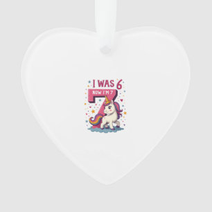 Vintage I Was 6 Now I'm 7 Unicorn Birthday Girl Re Ornament