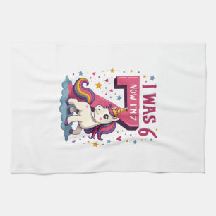Vintage I Was 6 Now I'm 7 Unicorn Birthday Girl Re Tea Towel