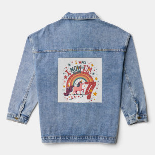 Vintage I Was 6 Now Im 7 Unicorn Birthday Shirt Cu Denim Jacket